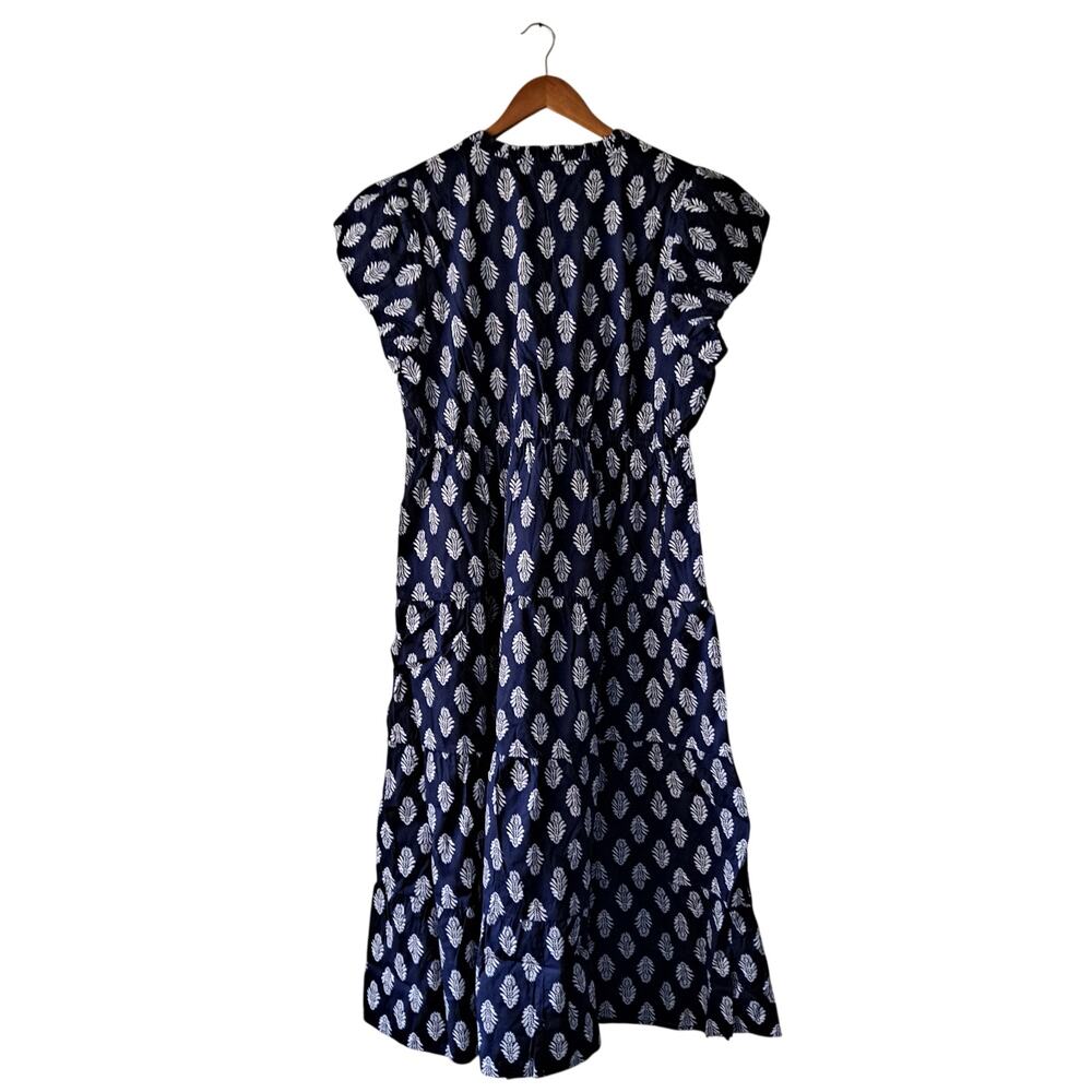 NWT J. Crew Factory Willa Dress Leaf Print Puff Sleeve Tiered Midi Navy Size 18 - Picture 3 of 13